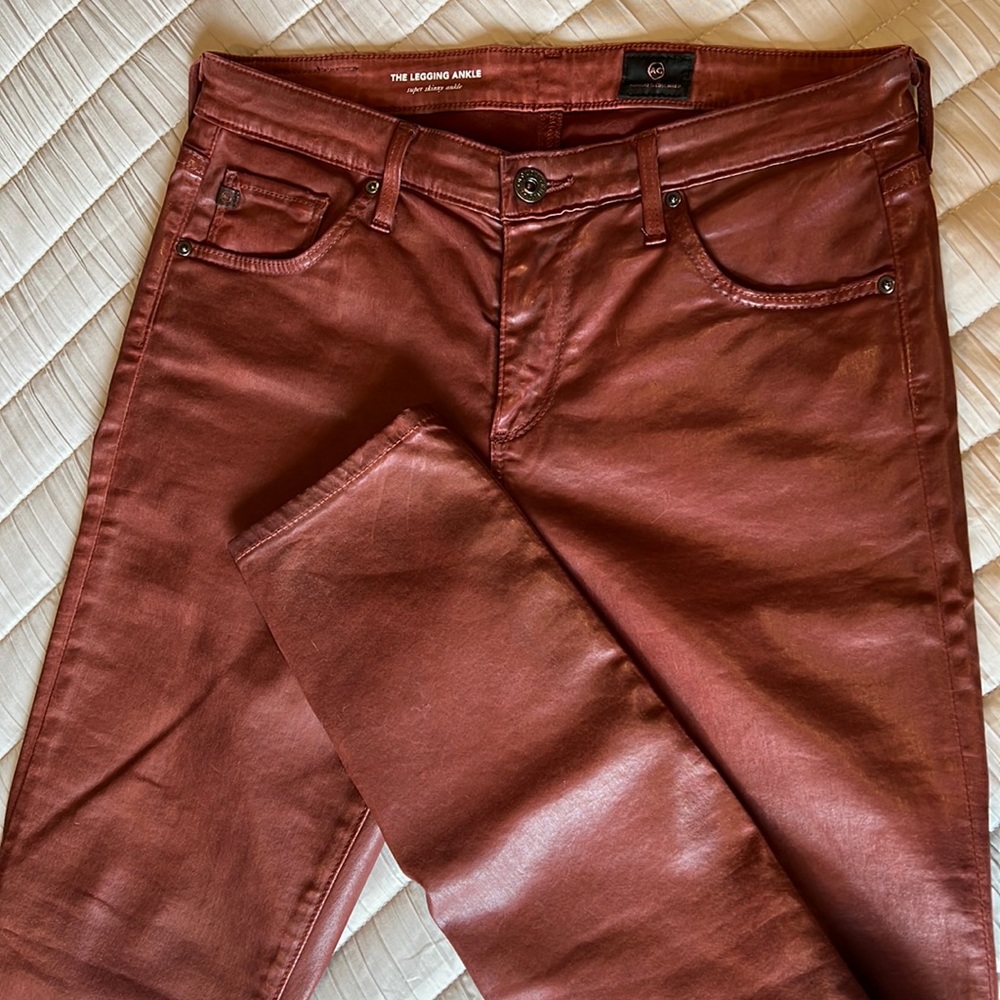 LAST CALL! AG coated jeans, brown faux leather, NWOT